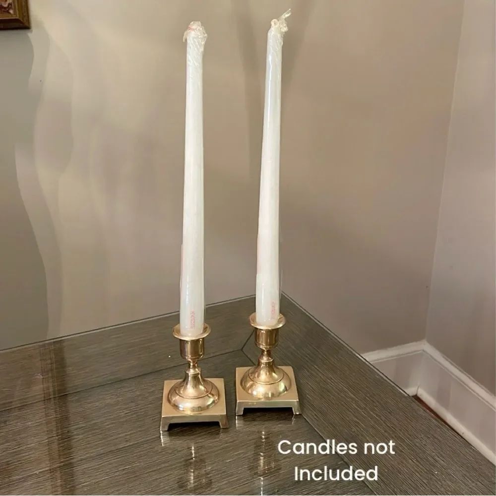 Vintage Brass Candle Sticks, Square Base with Feet